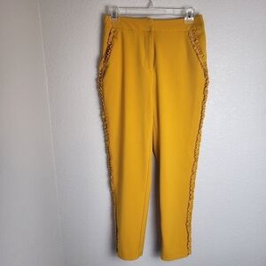 New York and Company Yellow Straight Ankle Ruffled Dress Pants Women's Size 2